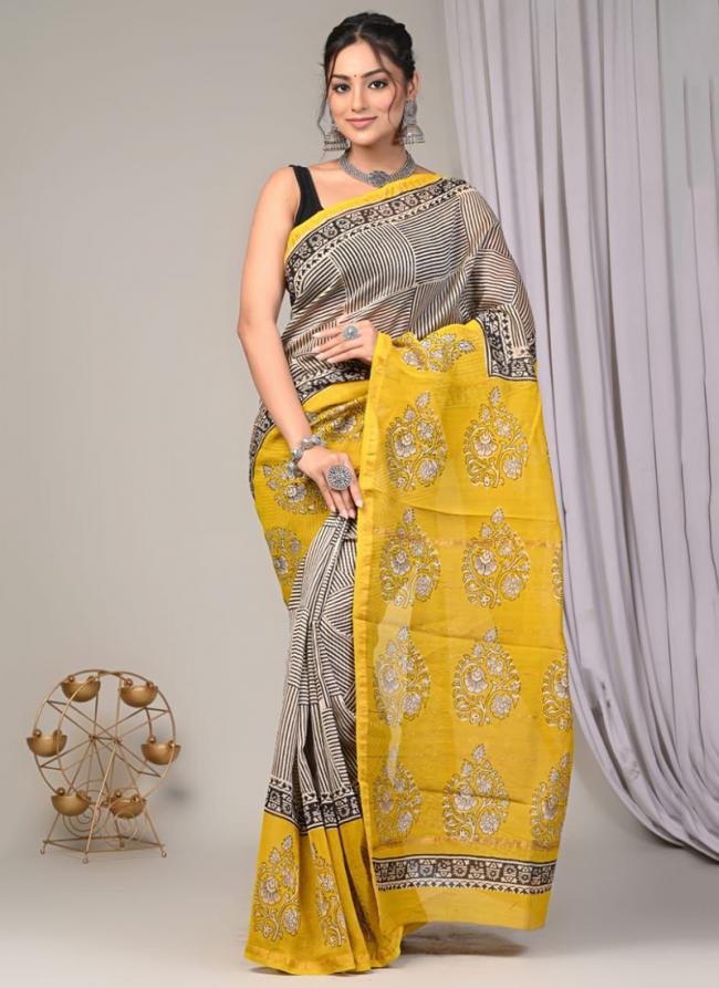 Chanderi Silk Yellow Festival Wear Printed Saree